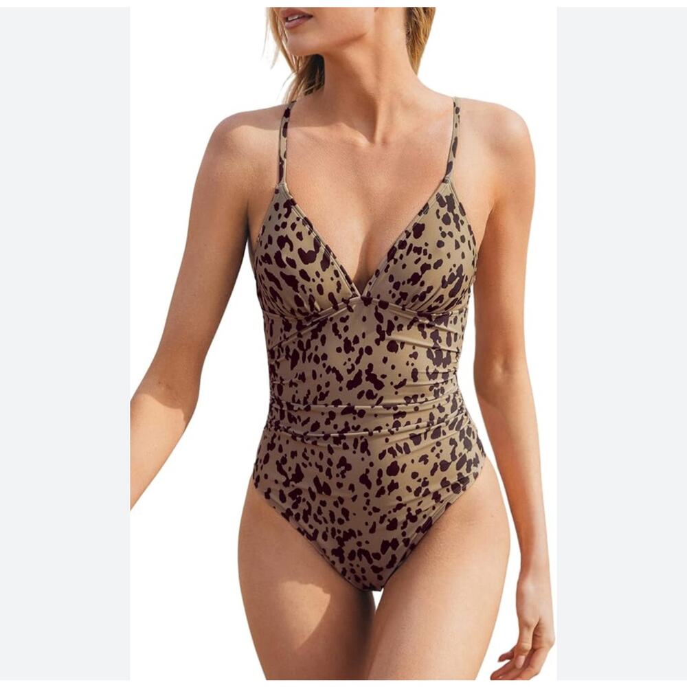 Cupshe Animal Instinct Weaved Y-Back 1 Piece Swimsuit  leopard print. Sz. M NWT